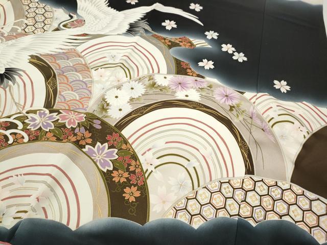 平和屋着物●豪華振袖　刺繍　飛鶴立波花文　暈し染め　金彩　正絹　逸品　CABB6271ut