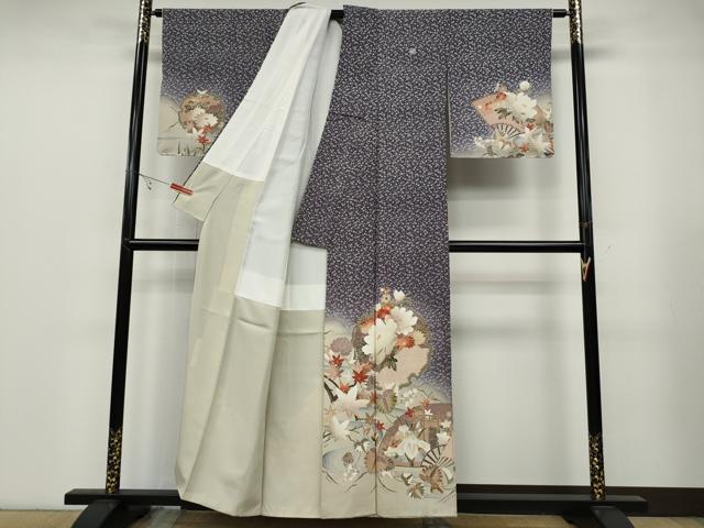 平和屋着物●現代アンティーク　貝島はるみ　綺麗伝説　訪問着　流水飛鳥花文　暈し染め　金彩　正絹　逸品　CABC9662vp 平和屋着物○現代アンティーク 貝島はるみ 綺麗伝説 訪問着 雪輪扇面草花文