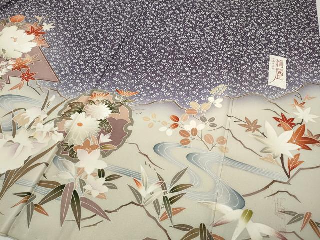 平和屋着物●現代アンティーク　貝島はるみ　綺麗伝説　訪問着　雪輪扇面草花文　暈し染め　正絹　逸品　CABB6273ut