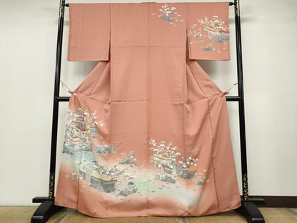 平和屋着物●訪問着　友禅　風景花文　暈し染め　正絹　逸品　CABB6275ut