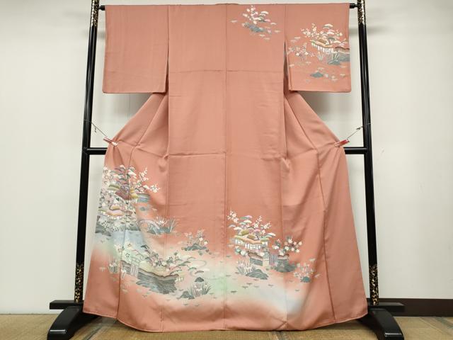 平和屋着物●訪問着　友禅　風景花文　暈し染め　正絹　逸品　CABB6275ut