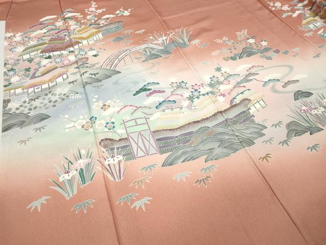 平和屋着物●訪問着　友禅　風景花文　暈し染め　正絹　逸品　CABB6275ut