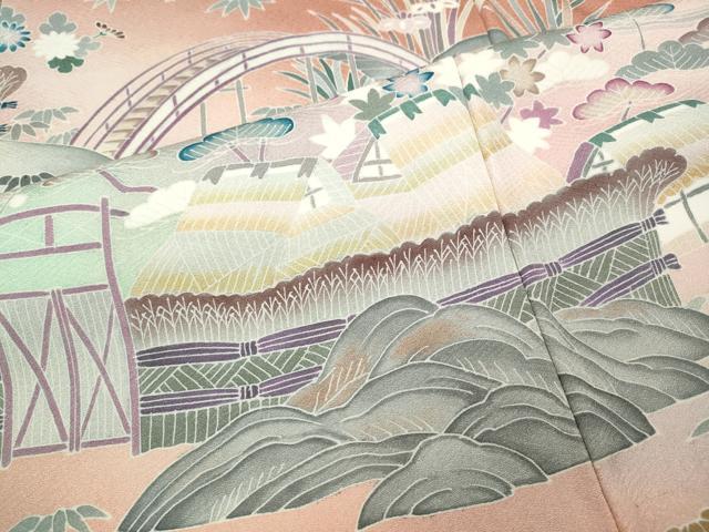 平和屋着物○訪問着 友禅 風景花文 暈し染め 正絹 逸品 CABB6275ut
