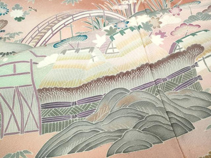 平和屋着物●訪問着　友禅　風景花文　暈し染め　正絹　逸品　CABB6275ut