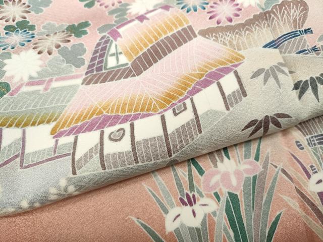 極上　訪問着　友禅　風景草花文　暈し染め　正絹　逸品 極上 訪問着 友禅 風景草花文 暈し染め 正絹 逸品 極上 訪問着 友禅