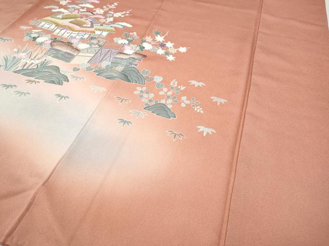 平和屋着物●訪問着　友禅　風景花文　暈し染め　正絹　逸品　CABB6275ut