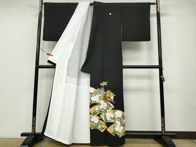 平和屋着物●金彩友禅作家　金彩の魔術師　堀省平　金煌織　黒留袖　花遊禅　唐獅子地紙花文　本金箔　正絹　逸品　CABB6279ut