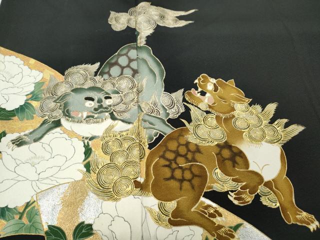 平和屋着物●金彩友禅作家　金彩の魔術師　堀省平　金煌織　黒留袖　花遊禅　唐獅子地紙花文　本金箔　正絹　逸品　CABB6279ut 楽天市場】堀 省 平 着物の通販