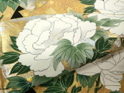 平和屋着物●金彩友禅作家　金彩の魔術師　堀省平　金煌織　黒留袖　花遊禅　唐獅子地紙花文　本金箔　正絹　逸品　CABB6279ut