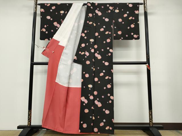 平和屋着物●上質な小紋　舞花文　黒地　金彩　松坂屋扱い　正絹　逸品　CABB6281ut 平和屋着物○上質な小紋 舞花文 黒地 金彩 松坂屋扱い 正絹 逸品