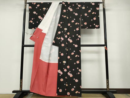 平和屋着物●上質な小紋　舞花文　黒地　金彩　松坂屋扱い　正絹　逸品　CABB6281ut