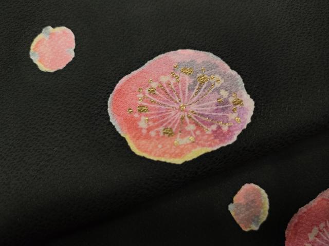 平和屋着物●上質な小紋　舞花文　黒地　金彩　松坂屋扱い　正絹　逸品　CABB6281ut 平和屋着物○上質な小紋 舞花文 黒地 金彩 松坂屋扱い 正絹 逸品