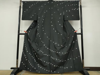 平和屋着物●訪問着　紬地　総刺繍　フクロウ　黒地　正絹　逸品　CABB6286ut