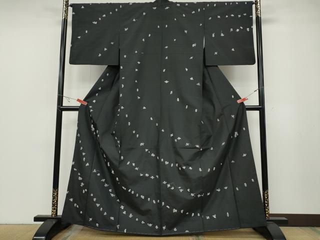 平和屋着物●訪問着　紬地　総刺繍　フクロウ　黒地　正絹　逸品　CABB6286ut