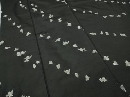 平和屋着物●訪問着　紬地　総刺繍　フクロウ　黒地　正絹　逸品　CABB6286ut