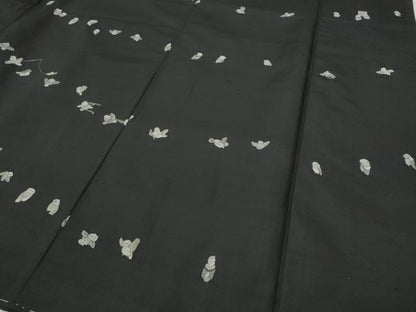 平和屋着物●訪問着　紬地　総刺繍　フクロウ　黒地　正絹　逸品　CABB6286ut