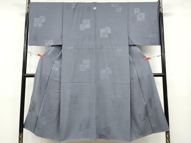 平和屋着物●男性　色紋付　色紙重ね文字草花地紋　薄鼠色　正絹　逸品　CABB6290ut