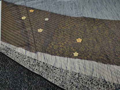 平和屋着物●男性　訪問着　駒刺繍　市松綾織　切嵌舞花文　金彩　正絹　逸品　CABB6291ut