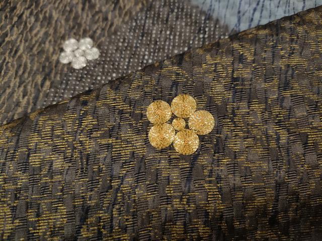 平和屋着物●男性　訪問着　駒刺繍　市松綾織　切嵌舞花文　金彩　正絹　逸品　CABB6291ut 平和屋着物○男性 訪問着 駒刺繍 市松綾織 切嵌舞花文 金彩