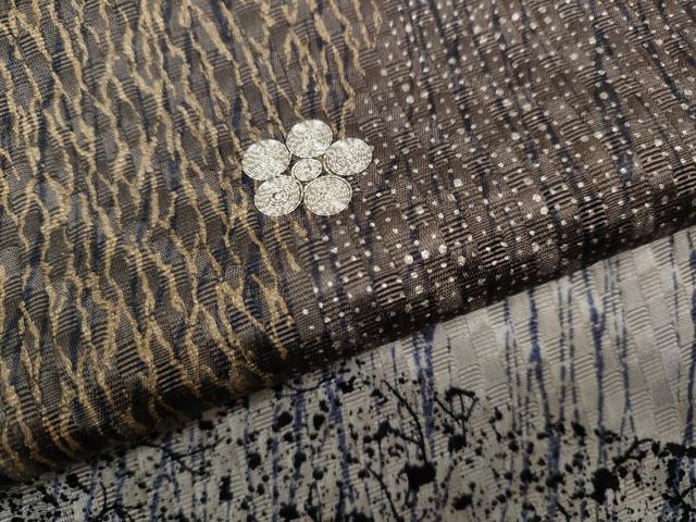 平和屋着物●男性　訪問着　駒刺繍　市松綾織　切嵌舞花文　金彩　正絹　逸品　CABB6291ut