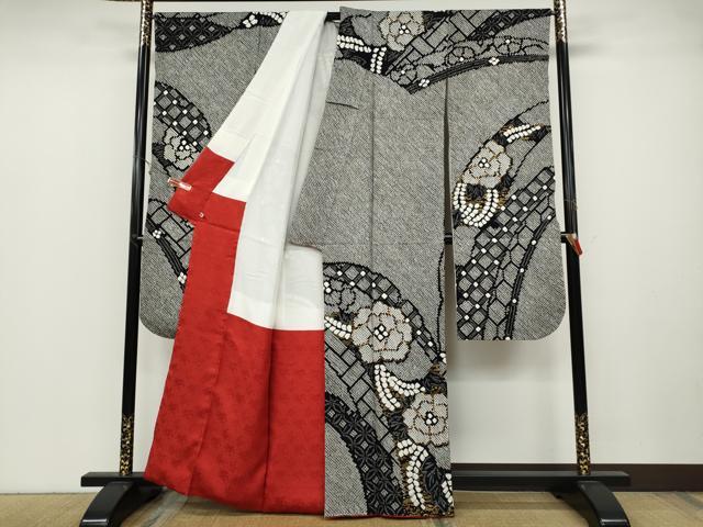 平和屋着物●豪華振袖　総絞り　駒刺繍　吉祥花文　黒地　金彩　さが美扱い　正絹　逸品　CABB6298ut
