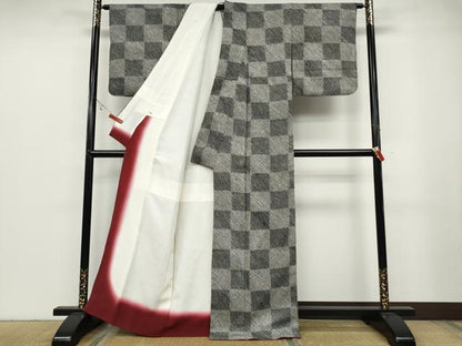 平和屋着物●上質な小紋　総絞り　市松文　黒地　正絹　逸品　CABB6300ut
