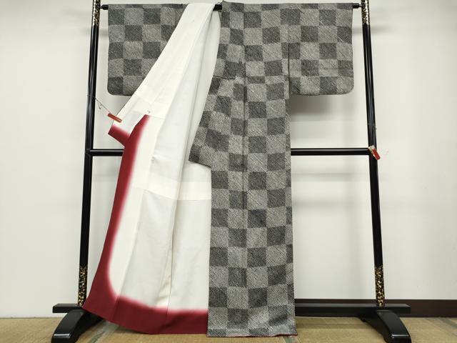 平和屋着物●上質な小紋　総絞り　市松文　黒地　正絹　逸品　CABB6300ut