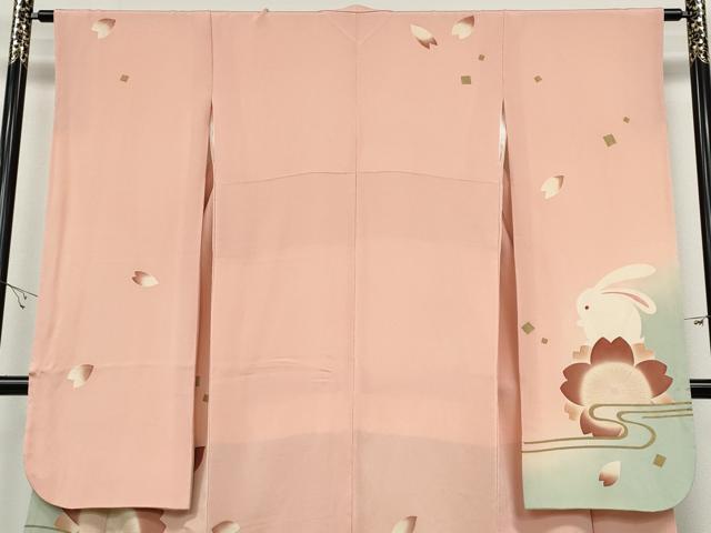平和屋着物●人形作家・ホリヒロシ　振袖　兎舞桜文　暈し染め　金彩　鬼しぼ縮緬　正絹　逸品　CABB6301ut