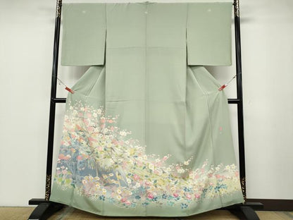 平和屋着物●本加賀友禅作家　百貫華峰　色留袖　休み鳥草花文　暈し染め　正絹　逸品　CABB6303ut