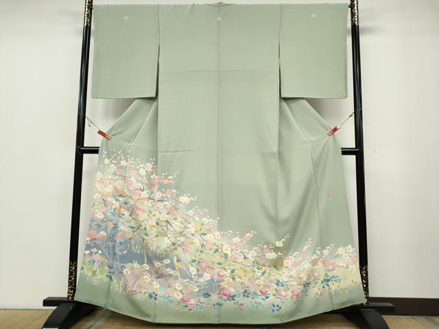 平和屋着物●本加賀友禅作家　百貫華峰　色留袖　休み鳥草花文　暈し染め　正絹　逸品　CABB6303ut