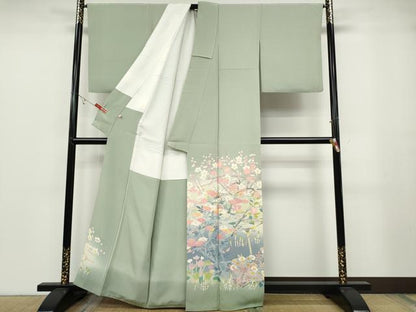 平和屋着物●本加賀友禅作家　百貫華峰　色留袖　休み鳥草花文　暈し染め　正絹　逸品　CABB6303ut