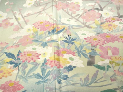 平和屋着物●本加賀友禅作家　百貫華峰　色留袖　休み鳥草花文　暈し染め　正絹　逸品　CABB6303ut