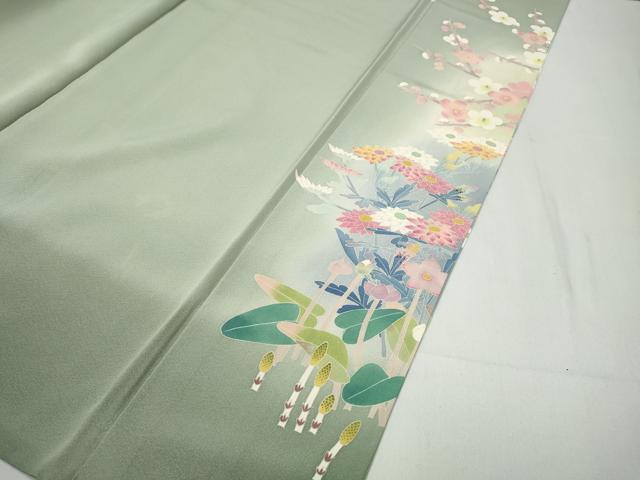 平和屋着物●本加賀友禅作家　百貫華峰　色留袖　休み鳥草花文　暈し染め　正絹　逸品　CABB6303ut