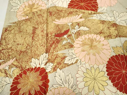 平和屋着物●アンティーク　大正ロマン　振袖　駒刺繍　松皮菱枝花文　金彩　正絹　逸品　CABB6306ut