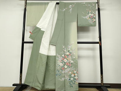 平和屋着物●訪問着　駒刺繍　雪輪枝花文　暈し染め　正絹　逸品　CABB6310ut