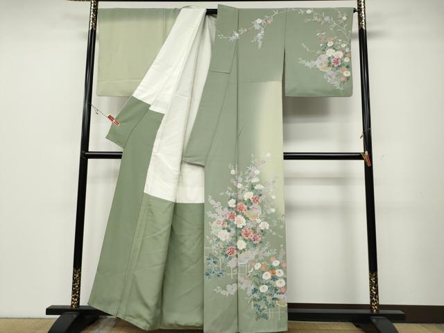 平和屋着物●訪問着　駒刺繍　雪輪枝花文　暈し染め　正絹　逸品　CABB6310ut