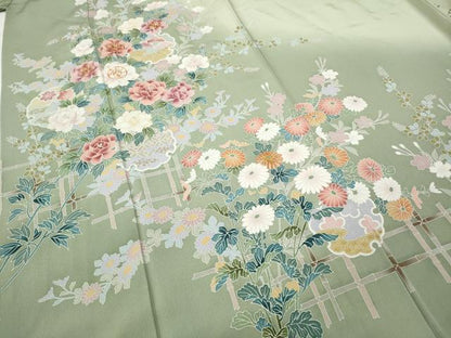 平和屋着物●訪問着　駒刺繍　雪輪枝花文　暈し染め　正絹　逸品　CABB6310ut