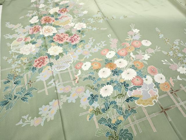 平和屋着物●訪問着　駒刺繍　雪輪枝花文　暈し染め　正絹　逸品　CABB6310ut