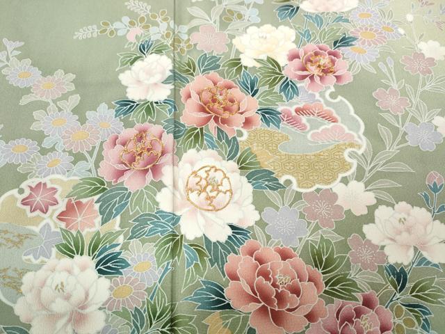 平和屋着物●訪問着　駒刺繍　雪輪枝花文　暈し染め　正絹　逸品　CABB6310ut
