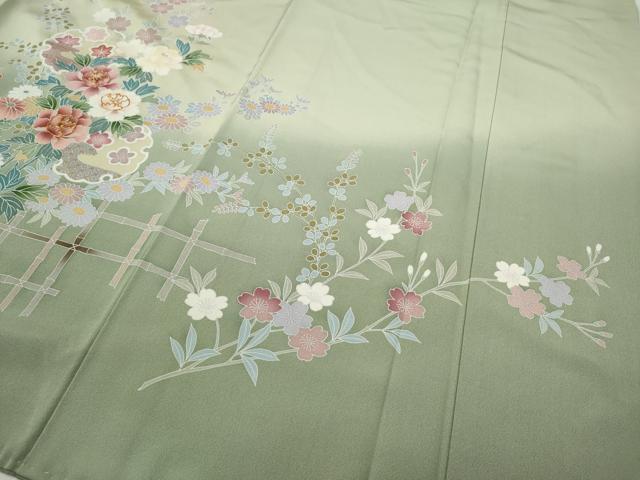 平和屋着物○訪問着 駒刺繍 雪輪枝花文 暈し染め 正絹