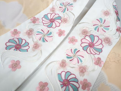 平和屋着物●振袖用長襦袢　袷　雪輪舞桜　半衿刺繍　正絹　逸品　CABB6311ut