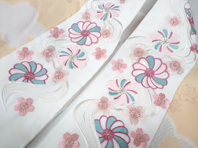 平和屋着物●振袖用長襦袢　袷　雪輪舞桜　半衿刺繍　正絹　逸品　CABB6311ut
