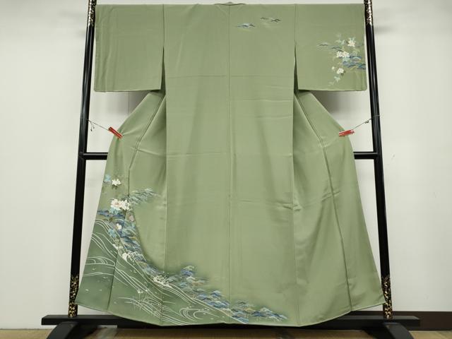 平和屋着物●訪問着　友禅　立波松花文　暈し染め　正絹　逸品　未使用　CABB6316ut