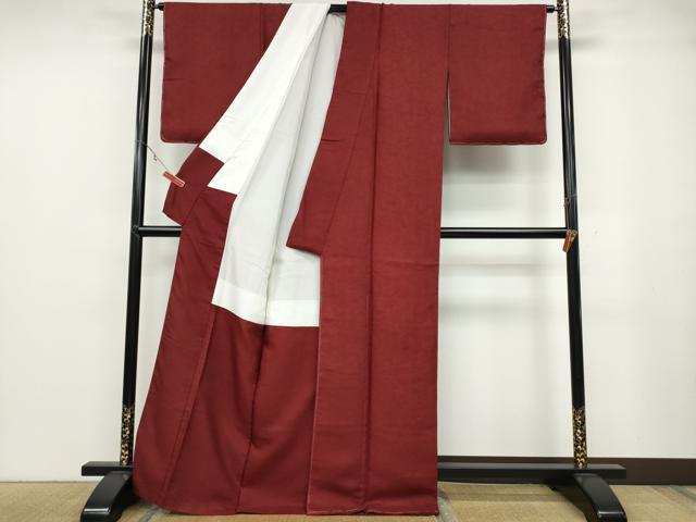 平和屋着物●紋屋井関　御寮織　お召　桐竹鳳凰文　臙脂色　正絹　逸品　CABB6320ut