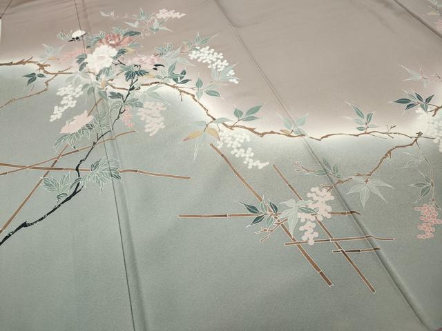 平和屋着物●訪問着　刺繍　枝花文　暈し染め　金彩　正絹　逸品　CABB6322ut