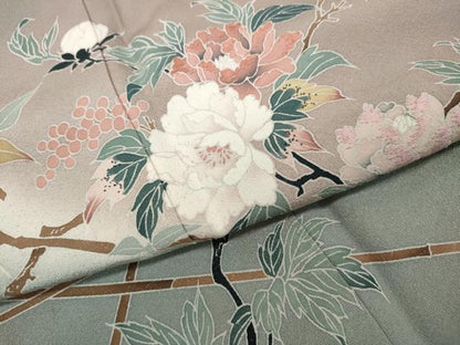 平和屋着物●訪問着　刺繍　枝花文　暈し染め　金彩　正絹　逸品　CABB6322ut