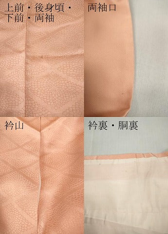 平和屋着物●上質な色無地　菱花地紋　珊瑚色　正絹　逸品　CABB6323ut