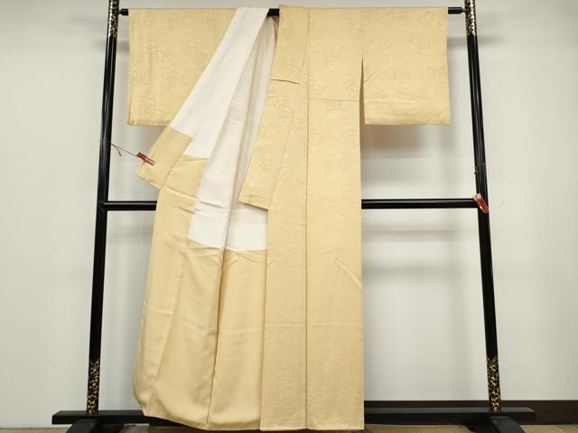 平和屋着物●上質な色無地　舞花地紋　蜂蜜色　正絹　逸品　CABB6324ut
