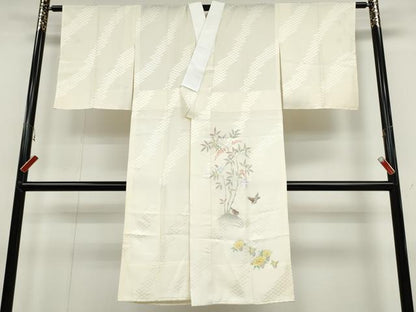 平和屋着物●長襦袢　無双仕立て　手描き　南天花鳥文　金銀彩　正絹　逸品　CABB6329ut