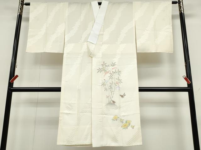 平和屋着物●長襦袢　無双仕立て　手描き　南天花鳥文　金銀彩　正絹　逸品　CABB6329ut